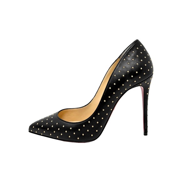 Christian Louboutin Shoes - Christian Louboutin Pigalle Follies Black Leather Gold Stud Pumps 100mm 37